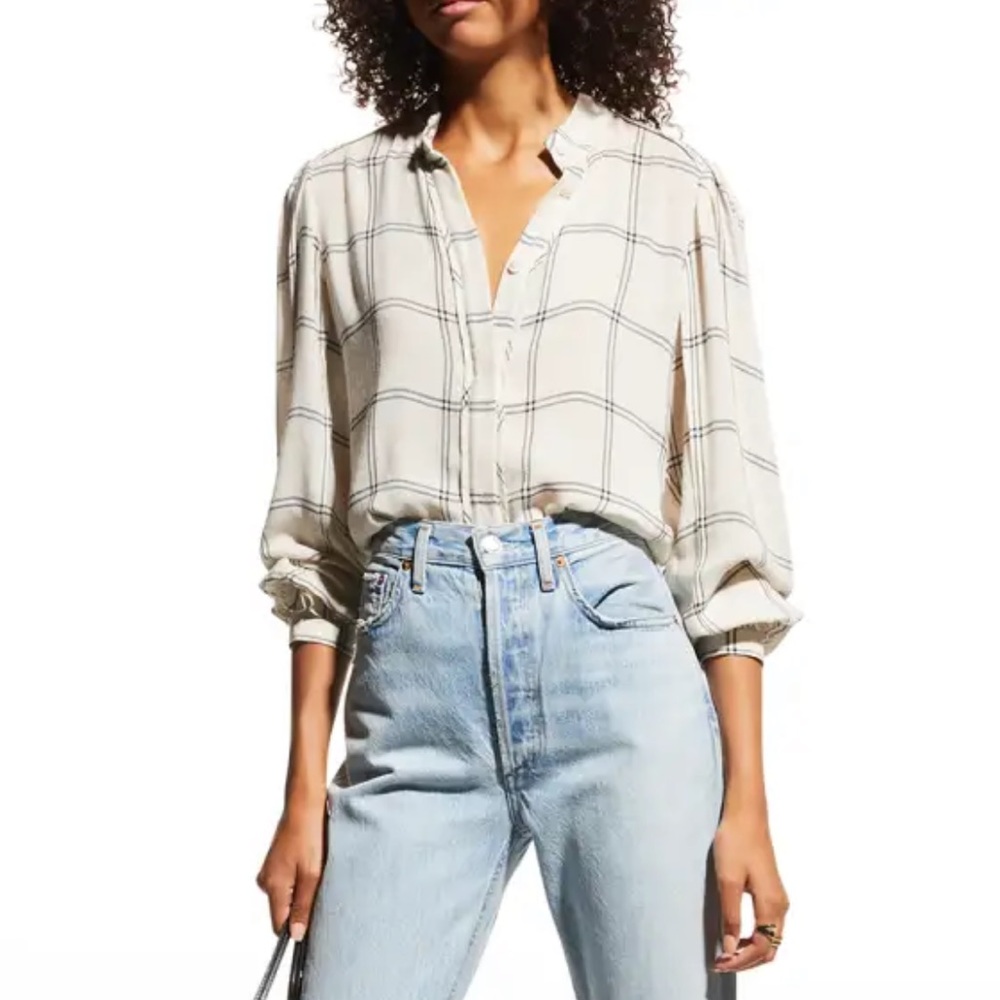 Kobi Halperin Catrina Windowpane Check Blouse | MEDIUM NWT - Picture 2 of 12